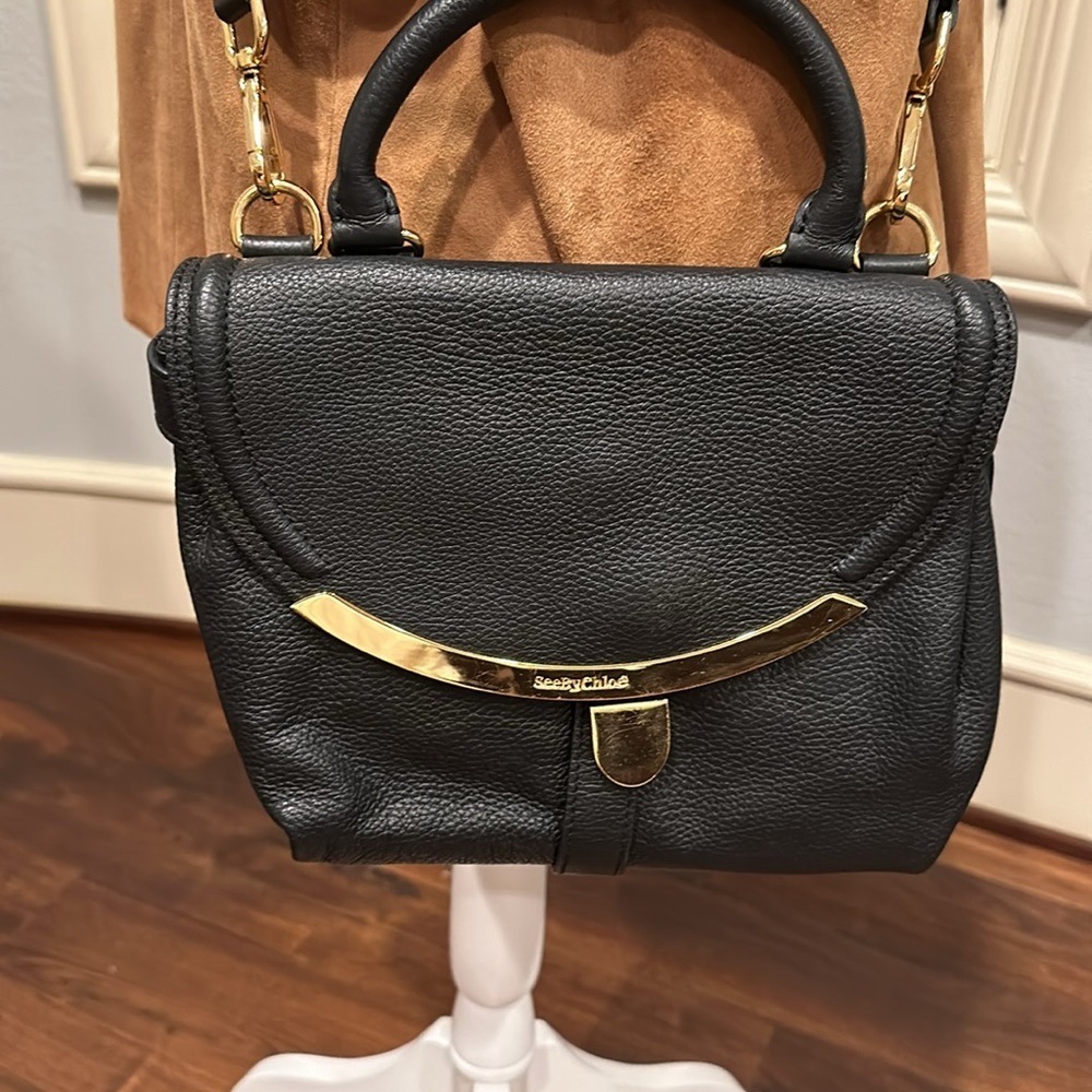 Vintage Authentic SeeBy Chloe purse Black with Gold two handles crossbody